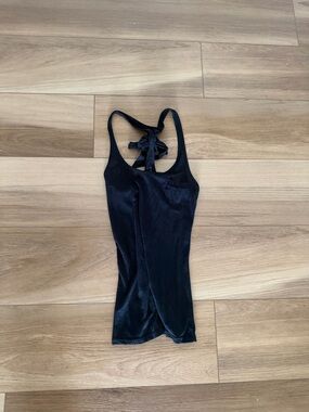 Poof! Black Velvet Tank Top with Tie Back